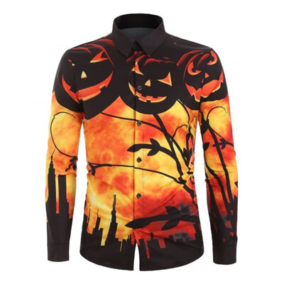 

Tailored Halloween New Printed Shirts Fashion Large-Size Long-Sleeved Shirts Blouse