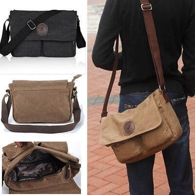 

Vintage Men&ampacutes Brown Vintage Canvas Leather Shoulder Messenger Travel Hiking Bag