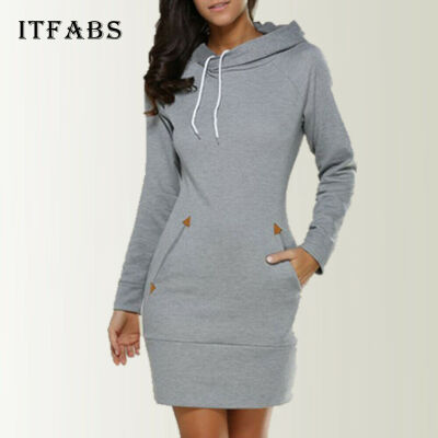 

Womens Sexy Hooded Long Sleeve Bodycon Hoodie Sweatshirt Jumper Dress Top