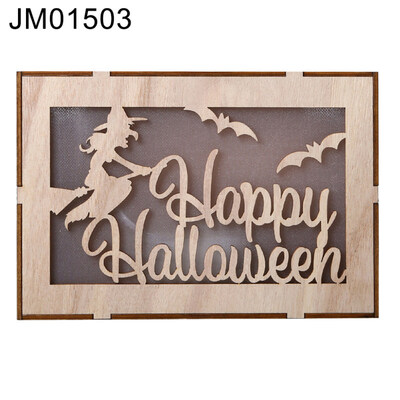 

Wooden Rectangle Pumpkin Haunted House Pendant LED Night Light Halloween Decor