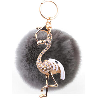 

Flamingo Keychain Rex Rabbit Fur Ball Exquisite Accessories Car Keychain
