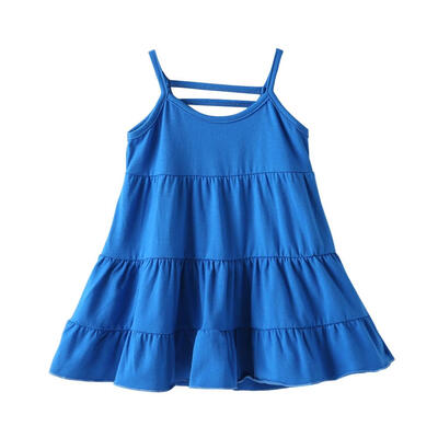 

Cute Solid Color Ruffled Sling Sundress Summer Kids Girls Sleeveless Dress