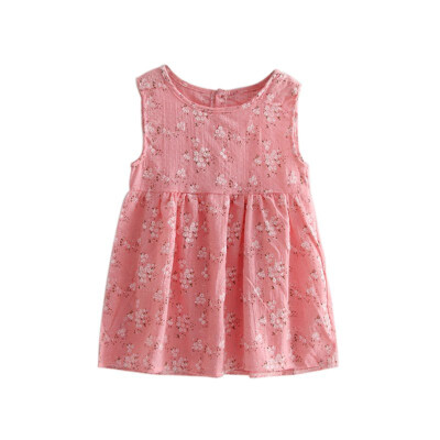 

Summer Kid Baby Girls Sweet Floral Printed Sleeveless Princess Vest Clothes A-line Mini Dress