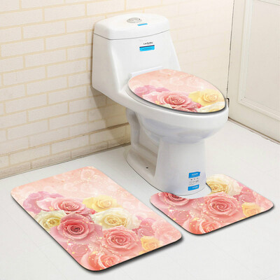 

〖Follure〗3PCS Valentines Day Pattern Non Slip Toilet Seat Cover Rug Bathroom Set Decor