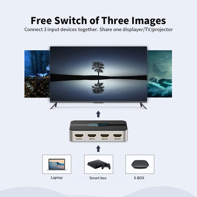 

VENTION HDMI Switcher HD 3 in 1 Splitter with 4K Full HD 1080P 3D Effect 35mm Audio Jack IR Remote Control for LaptopSTBXBOXPr