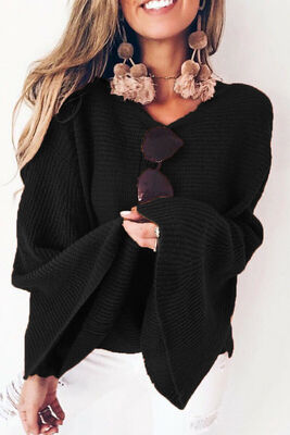 

2019 Autumn Bat Sweater Women Ladies Shirt Trumpet Flare Sleeve Loose Sweaters