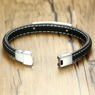 

Women Men Fashion Simple Stylish Stainless Steel Curved Leather Bracelet Outfit