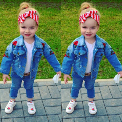 

Toddler Kids Baby Girls Flower Embroidered Denim Jacket Fashion Jean Coat Tops