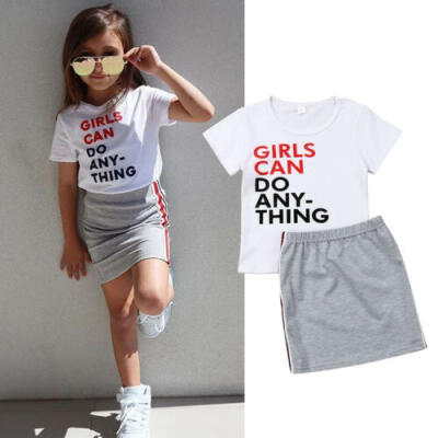 

US Toddler Kids Baby Girl Summer Outfit Clothes T-shirt TopsTutu Skirt 2PCS Set