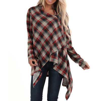 

Roseonmyhand Women Fashion Casual O Neck Long Sleeve Plaid Button Cardigans Sweaters Jacket