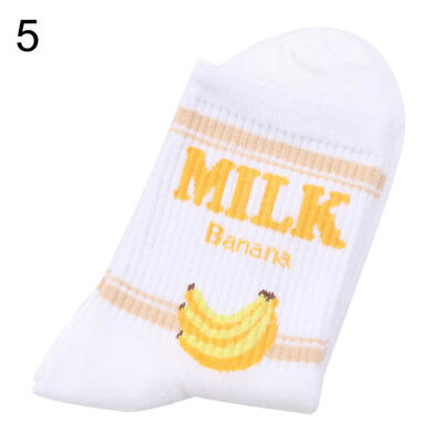 

Cute Strawberry Banana Cow Middle Tube Cotton Breathable Women Skateboard Socks