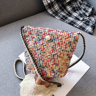 

Tailored Womens Fashion Coin Pearl Woven Wool Bag Patchwork Casual Bag Shoulder Bag