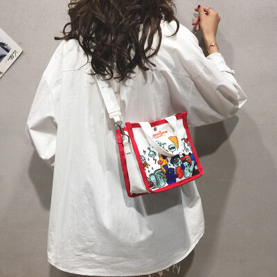 

Handbags handbags new 2019 casual wild cartoon cute canvas bag Korean version of the broadband shoulder Messenger bag