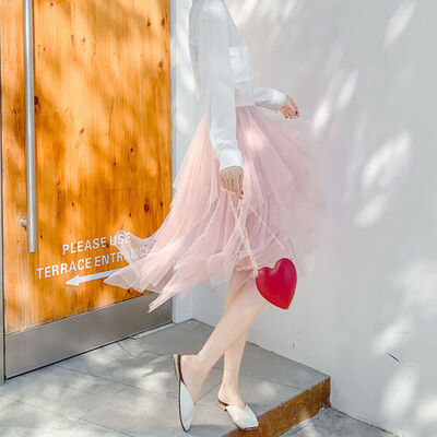 

Women Solid Tutu Tulle Skirt Elastic Waist Mesh Net Long Paragraph Skirt Dress