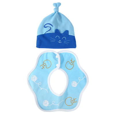 

2pcs Cute Cartoon Cat Cotton Newborn Baby Hat Baby Bib Set Unisex