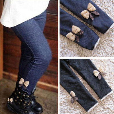 

Kids Baby Girls Bowknot Denim Pants Trousers Leggings Winter Fall Clothes
