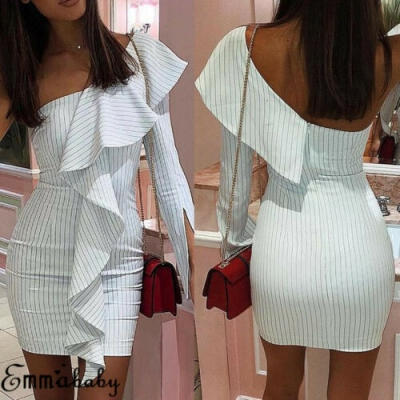 

Women Sexy One Shoulder Bodycon Dress Ladies Cocktail Evening Prom Mini Dress