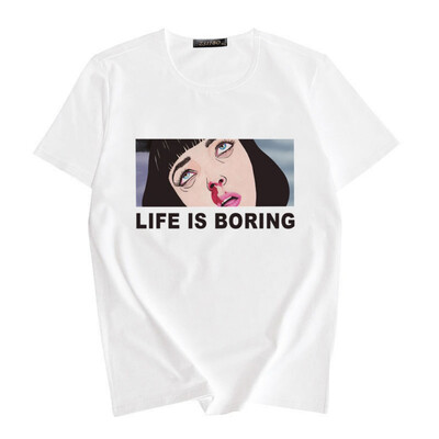 

Women Fashion Concise Casual All-match Loose Short Sleeve Printed Round Collar T-shirt
