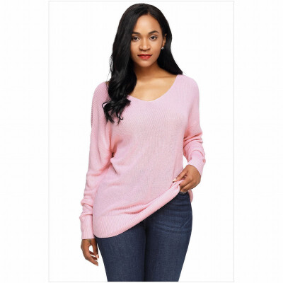 

V-neck long-sleeved halter pullover warm casual knit sweater womens