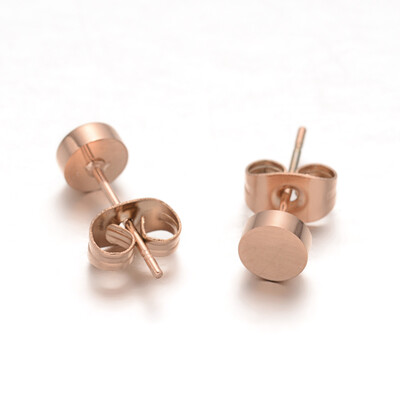 

Flat Round 304 Stainless Steel Stud Earrings Rose Gold 5x2mm Pin 08mm