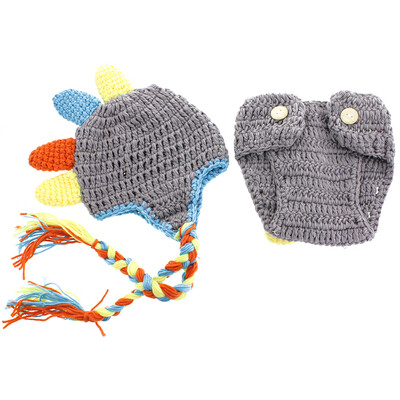 

Cute Pattern Newborn Baby Boy Girl Costume Outfits Photography Props Wool Horns Hat Pants