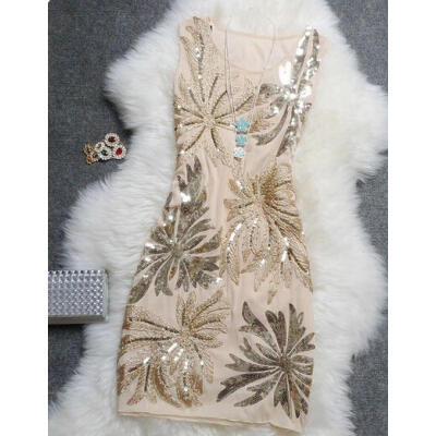 

Women Ball Party Evening Flower Sequined Shine Gown Vest Dress Skirt Sleeveless