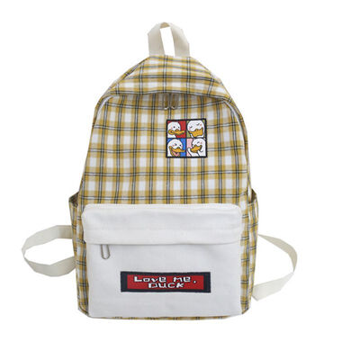

Chic schoolbag girl Korean ins Literature & Art Xiao Qingxin Chequered Backpack College Wind Campus student Canvas Shoulder Bag