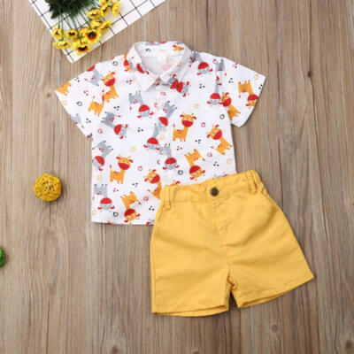 

US Christmas Toddler Kids Baby Boy Clothes Xmas Deer Tops T-Shirt Shorts Outfits