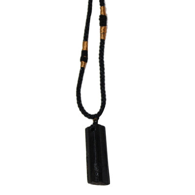 

Men Women Black Faux Tourmaline Stone Pillar Pendant Rope Necklace Jewelry Gift