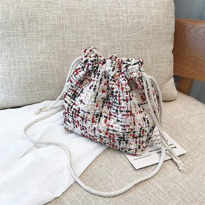 

Tailored Fashion Women Retro Weave Wool Bucket Bag Crossbody Bag Chain Shoulder Bag