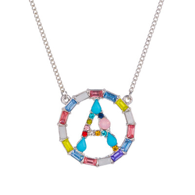 

Multicolor fashion Silver charm 26 Alphabet Round pendant necklace pave zircon initial letter necklaces Couple Name necklace