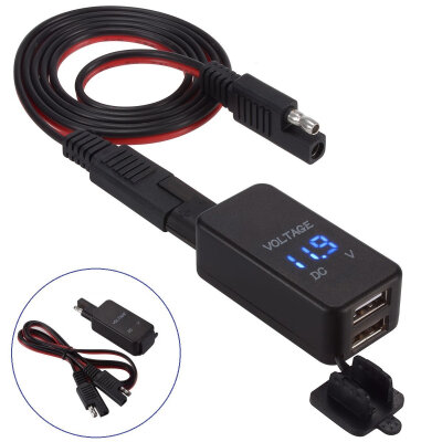 

SAE To USB Adapter with Voltmeter Motorcycle Quick Disconnect Plug with Waterproof Dual USB Charger 21A & 21A for Smart Phone