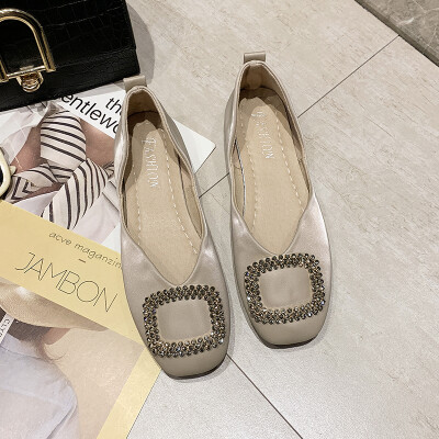 

Summer European station flat shoes womens evening shoes gentle fairy square rhinestone shallow womens shoes tide