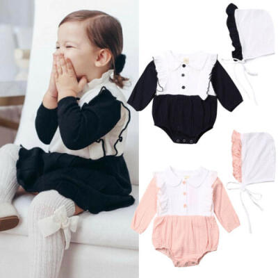 

Toddler Kids Baby Girl Clothes Long Sleeve Ruffle Romper Jumpsuit Hat Outfit Set