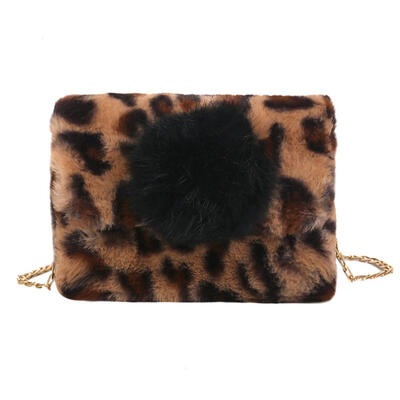 

Fashion Women Leopard Print Pompom Shoulder Bags Plush Chain Crossbody Bag