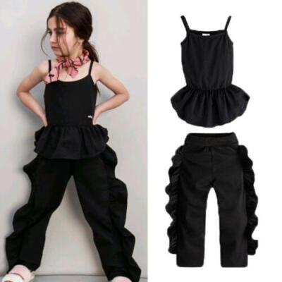 

Newborn Kids Baby Girls Sleeveless Strap Tops Ruffles Pants Outfits Clothes Set