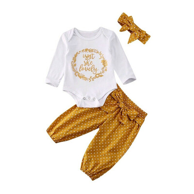 

Newborn Infant Outfits 3PCS Baby Girls Romper Bodysuit Long Pants Headband