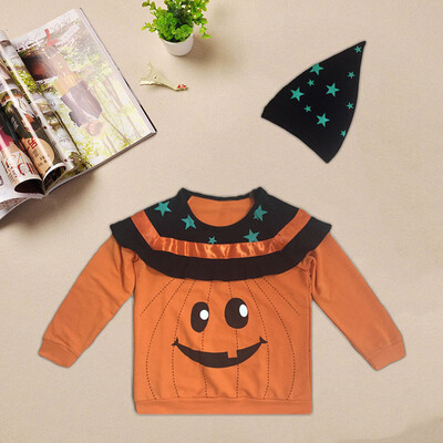 

Toddler Kids Baby Halloween Clothes Long Sleeves Stars Print TopHat Outfit Sets