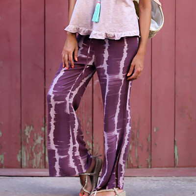 

Women Summer Casual Bow Tie Print Loose Beach Long Pants Trousers