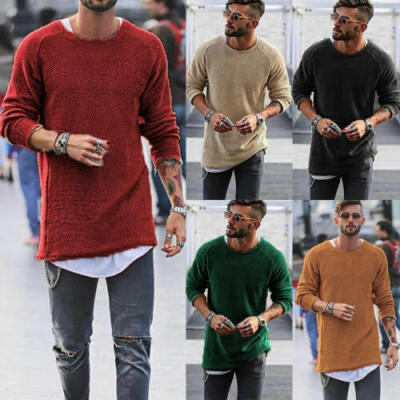 

Mens Adult Jumper Sweater Pullover Basic Warm Hip Hop Extended Hoodie Top