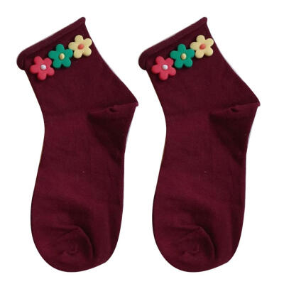 

Fashion Women Colorful Flower Curl Edge Breathable Cotton Over Ankle Short Socks