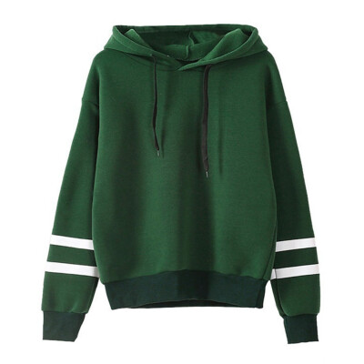 

Casual Women Solid Color Hoodies Striped Long Sleeve Loose Hooded Sweatshirt