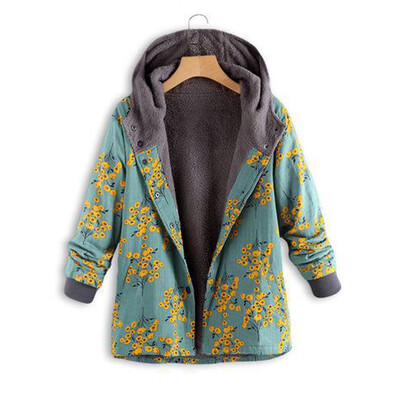 

Women Ethnic Style Print Coat Tops Hooded Casual Long Sleeve Single-Breasted Pro