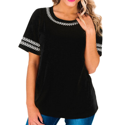 

Nomeni Women Leaves Embroidery Short Sleeve Tops T Shirt Blouse Tops