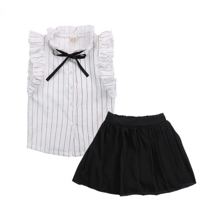 

Toddler Girls Summer Dress Casual Ruffle T-shirtShort Skirts 2pcs Outfit Set