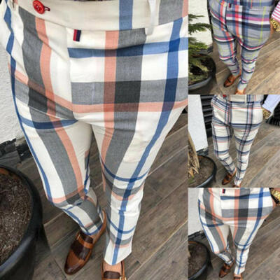 

Stylish Men Slim Fit Stripe Business Formal Pants Casual Office Skinny Trousers