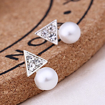 

Hot Fashion Simulated Pearls Crystal Tiny Heart Leaf Star Triangle Flower Bowknot Cherry Stud Earrings For Women Cheap Jewelry