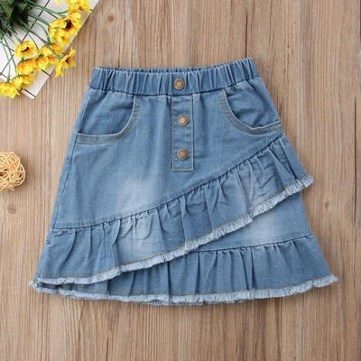 

Summer Toddler Kids Girls Blue Denim Mini Skirt Short Dress Jeans Skirt 1-6Y