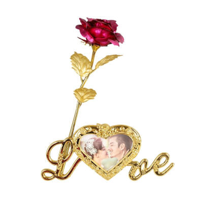 

24K Gold Plated Artificial Rose Flower With Photo Frame Base Unique Gifts For Valentines Day Thanksgiving Mothers Day