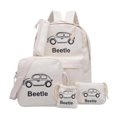 

5pcsSet Unisex Car Print Canvas Backpacks Shoulder Purse Clutch Schoolbags